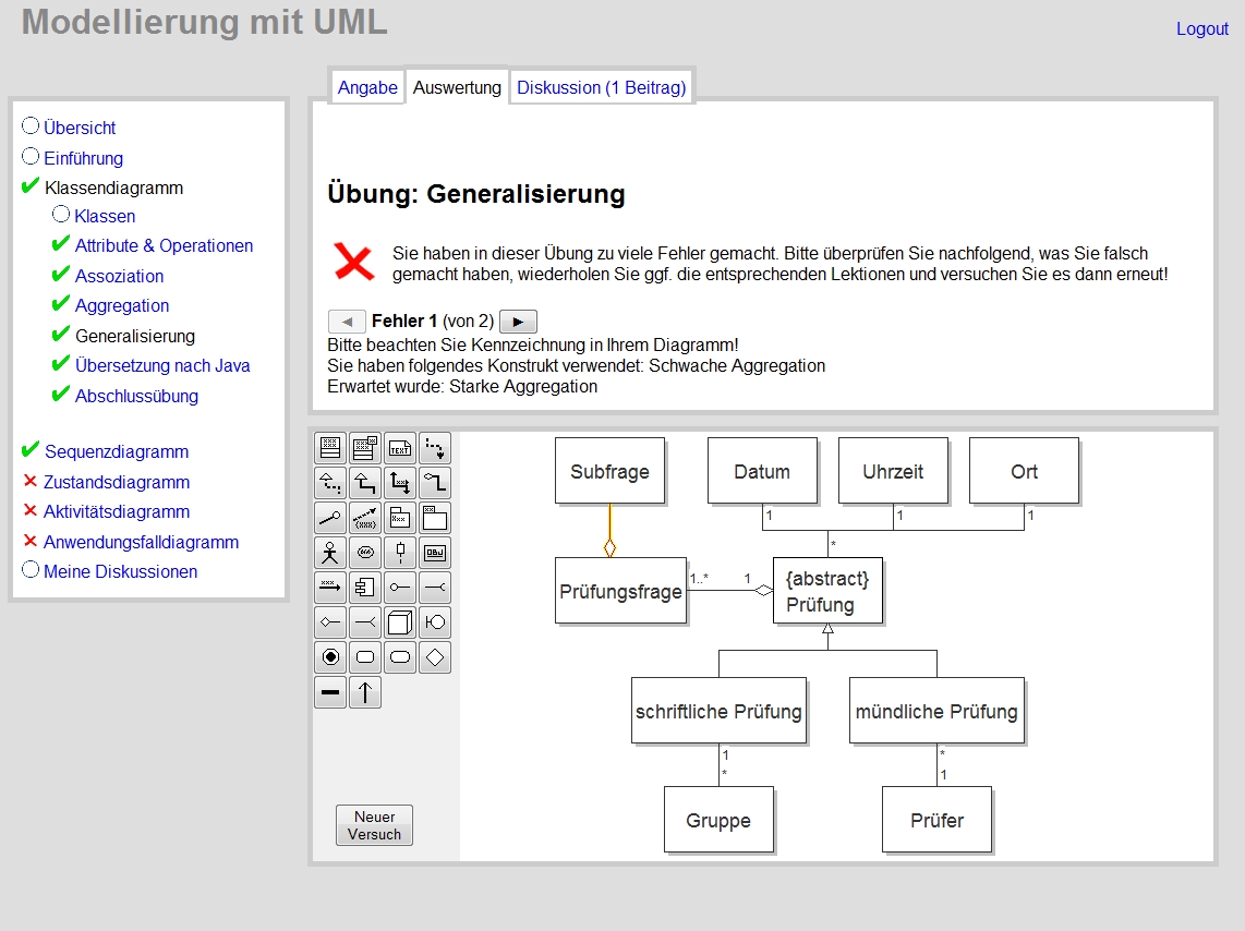 Prototyp-Screenshot einer Übungsauswertung